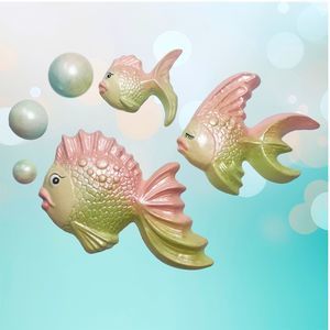 Chalkware Fish + Bubble Set - Retro Style Kitschy Decor